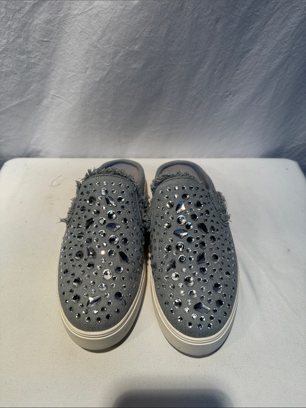 Aldo Gray Rhinestone-Studded Slip-On Sneakers